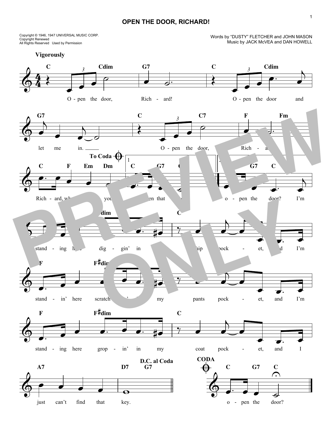 Count Basie and His Orchestra Open The Door, Richard! Sheet Music