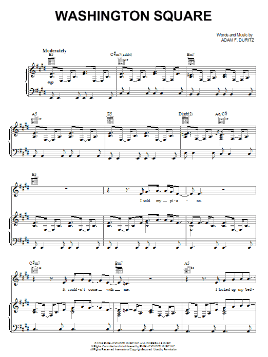 Counting Crows Washington Square Sheet Music