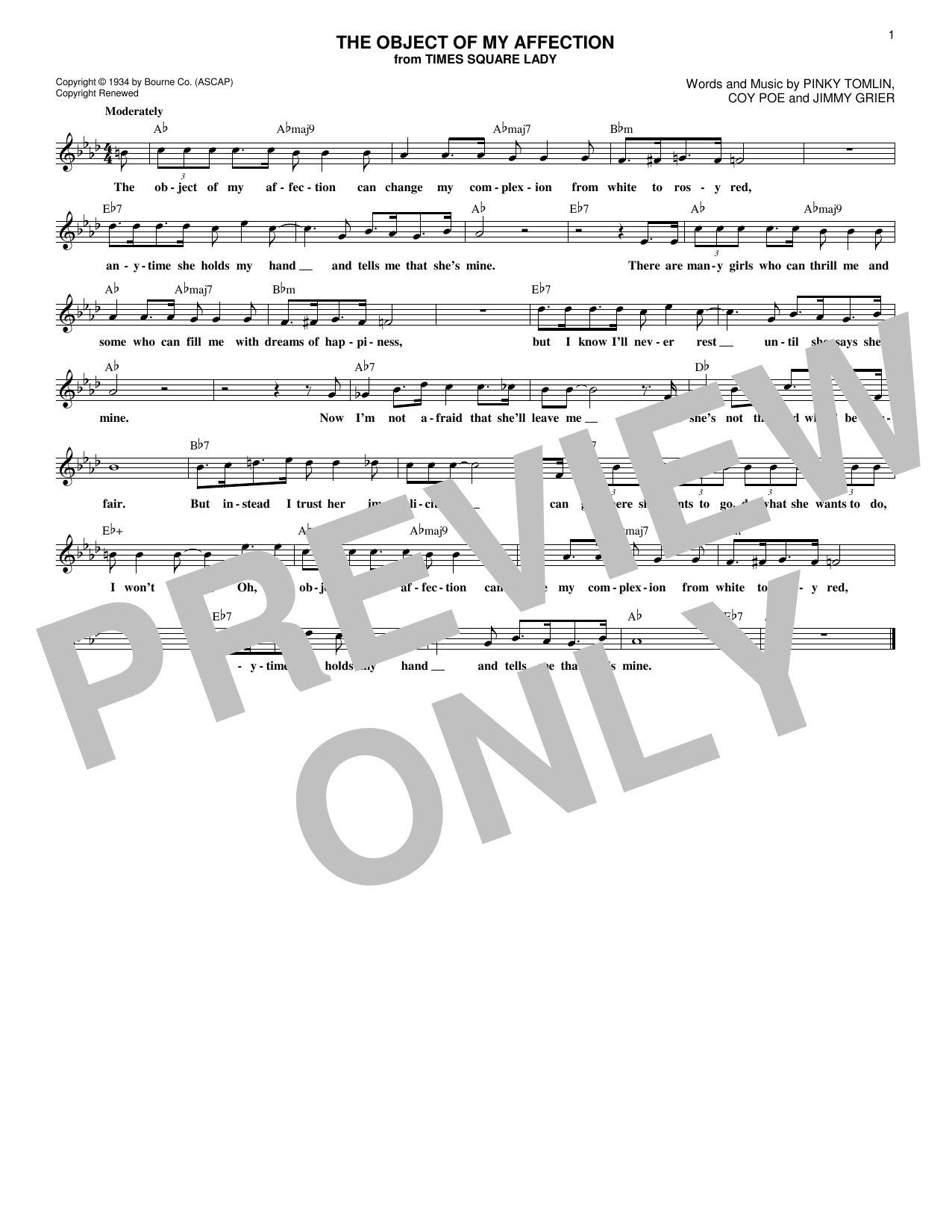 Coy Poe The Object Of My Affection Sheet Music