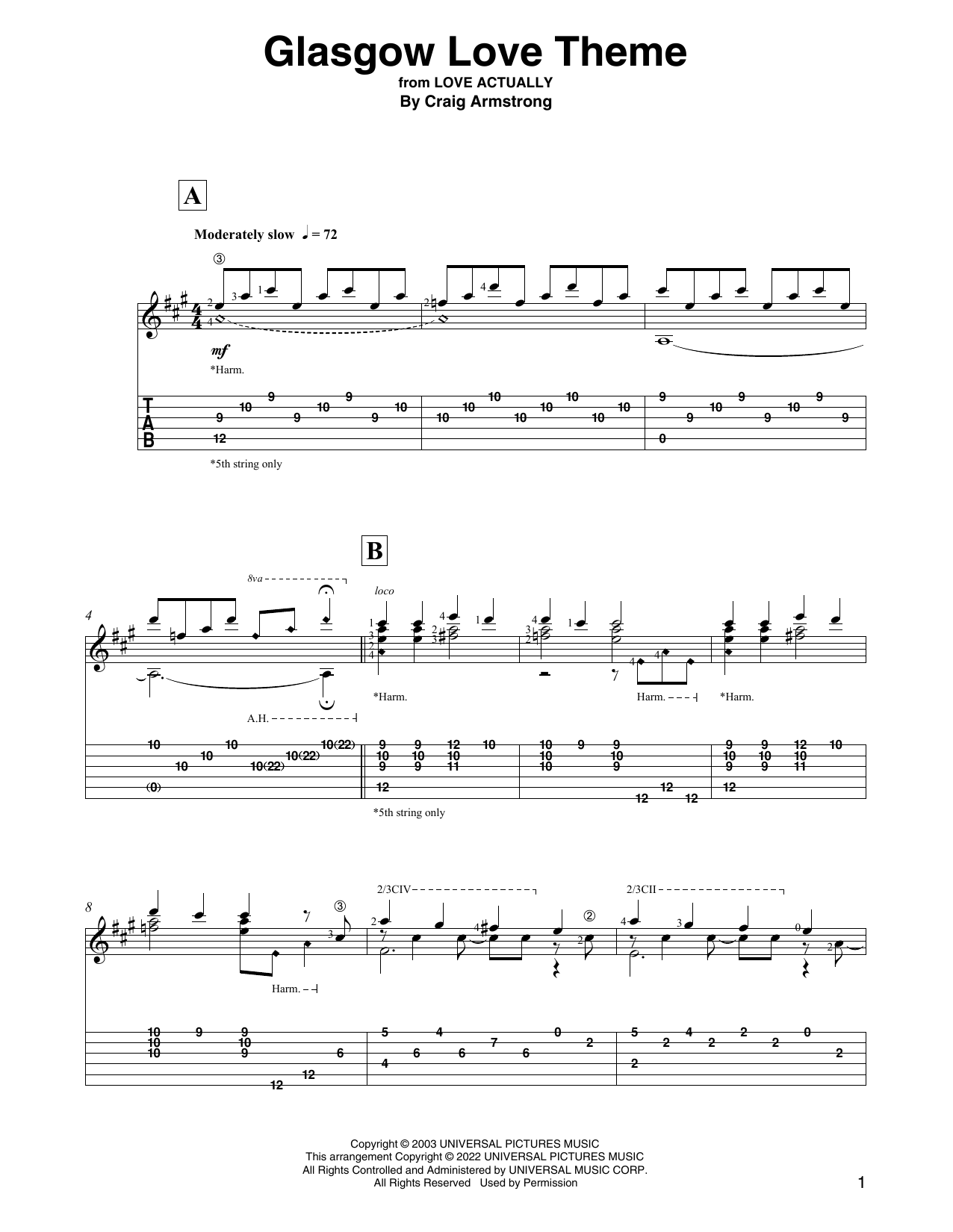 Craig Armstrong Glasgow Love Theme (from Love Actually) (arr. David Jaggs) Sheet Music