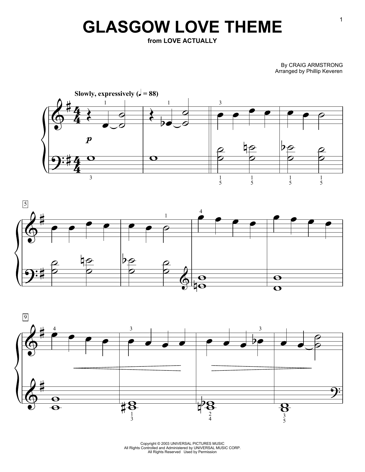 Craig Armstrong Glasgow Love Theme (from Love Actually) (arr. Phillip Keveren) Sheet Music
