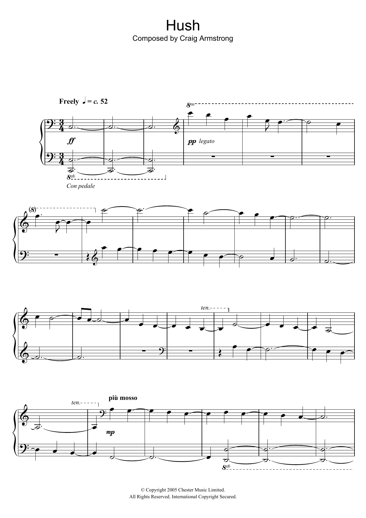 Craig Armstrong Hush Sheet Music