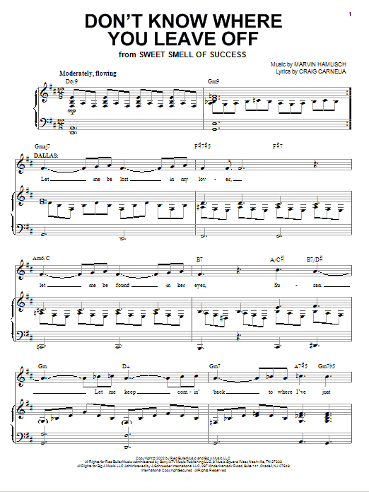 Craig Carnelia Don't Know Where You Leave Off Sheet Music