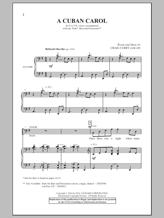 Craig Curry A Cuban Carol Sheet Music