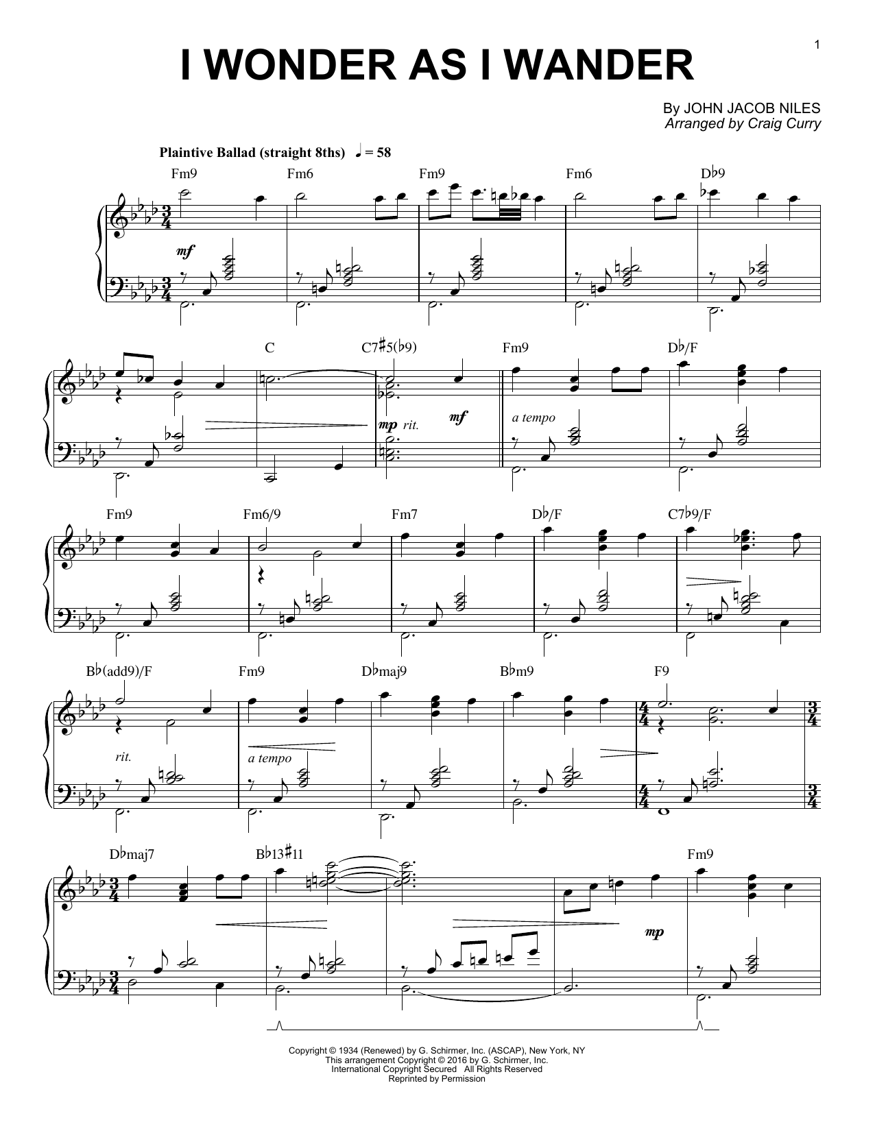 Craig Curry I Wonder As I Wander Sheet Music