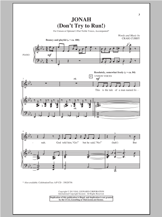 Craig Curry Jonah (Don't Try To Run!) Sheet Music