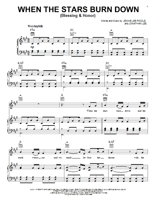 Craig & Dean Phillips When The Stars Burn Down (Blessing And Honor) Sheet Music