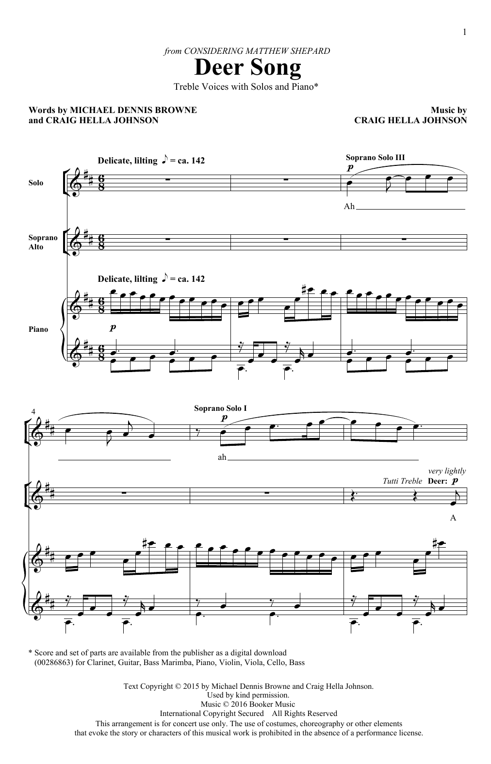 Craig Hella Johnson Deer Song (from Considering Matthew Shepard) Sheet Music