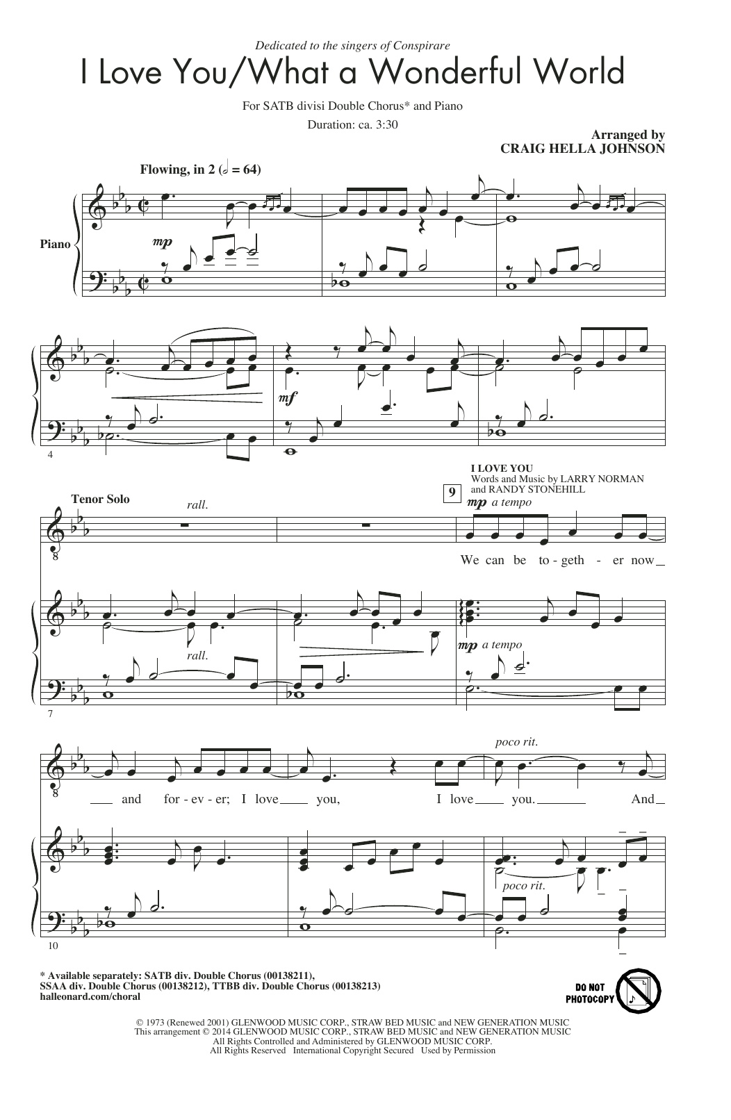 Craig Hella Johnson I Love You/What A Wonderful World Sheet Music