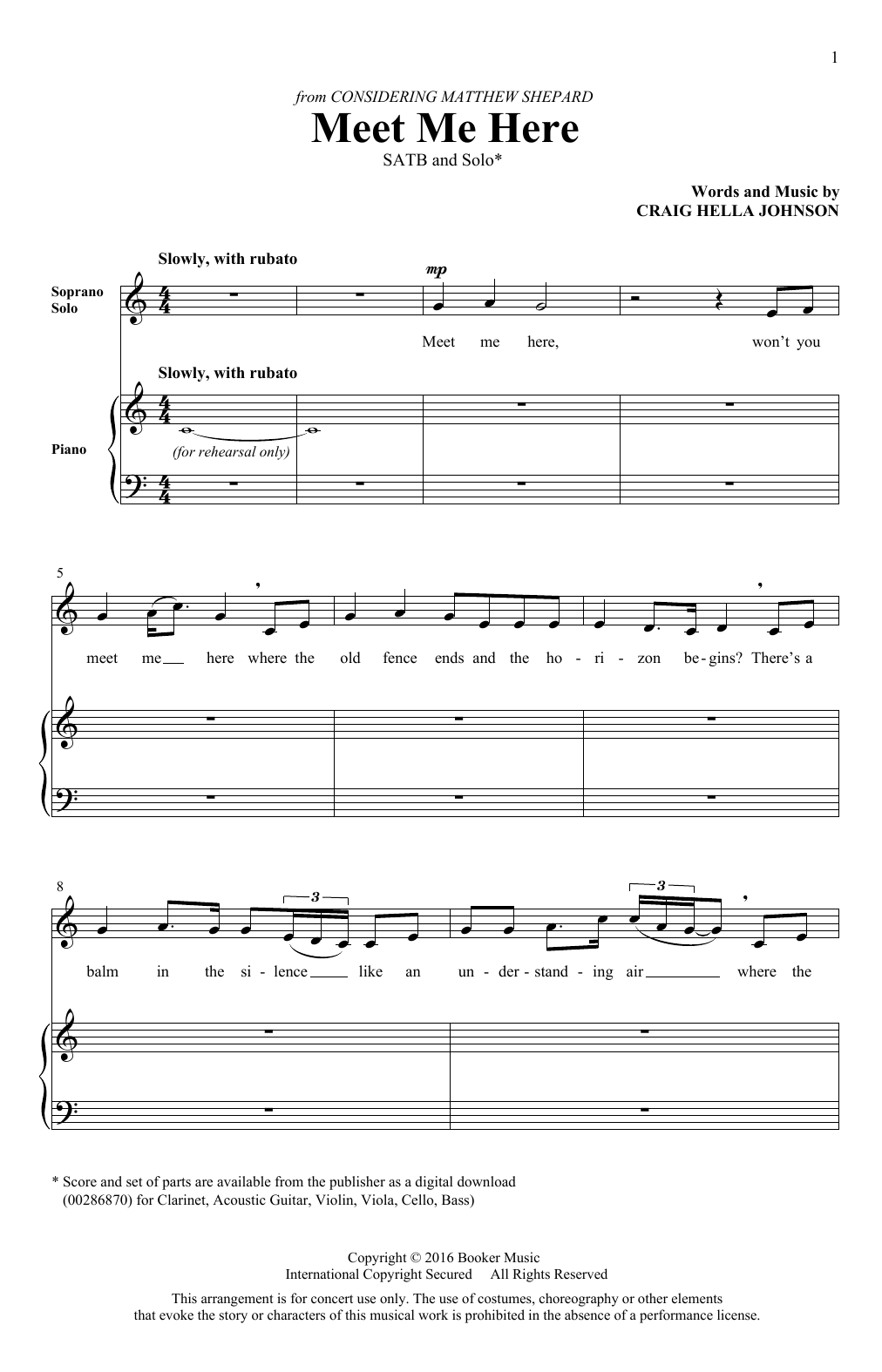 Craig Hella Johnson Meet Me Here (from Considering Matthew Shepard) Sheet Music