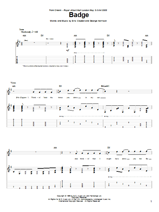 Cream Badge (Royal Albert Hall version) Sheet Music