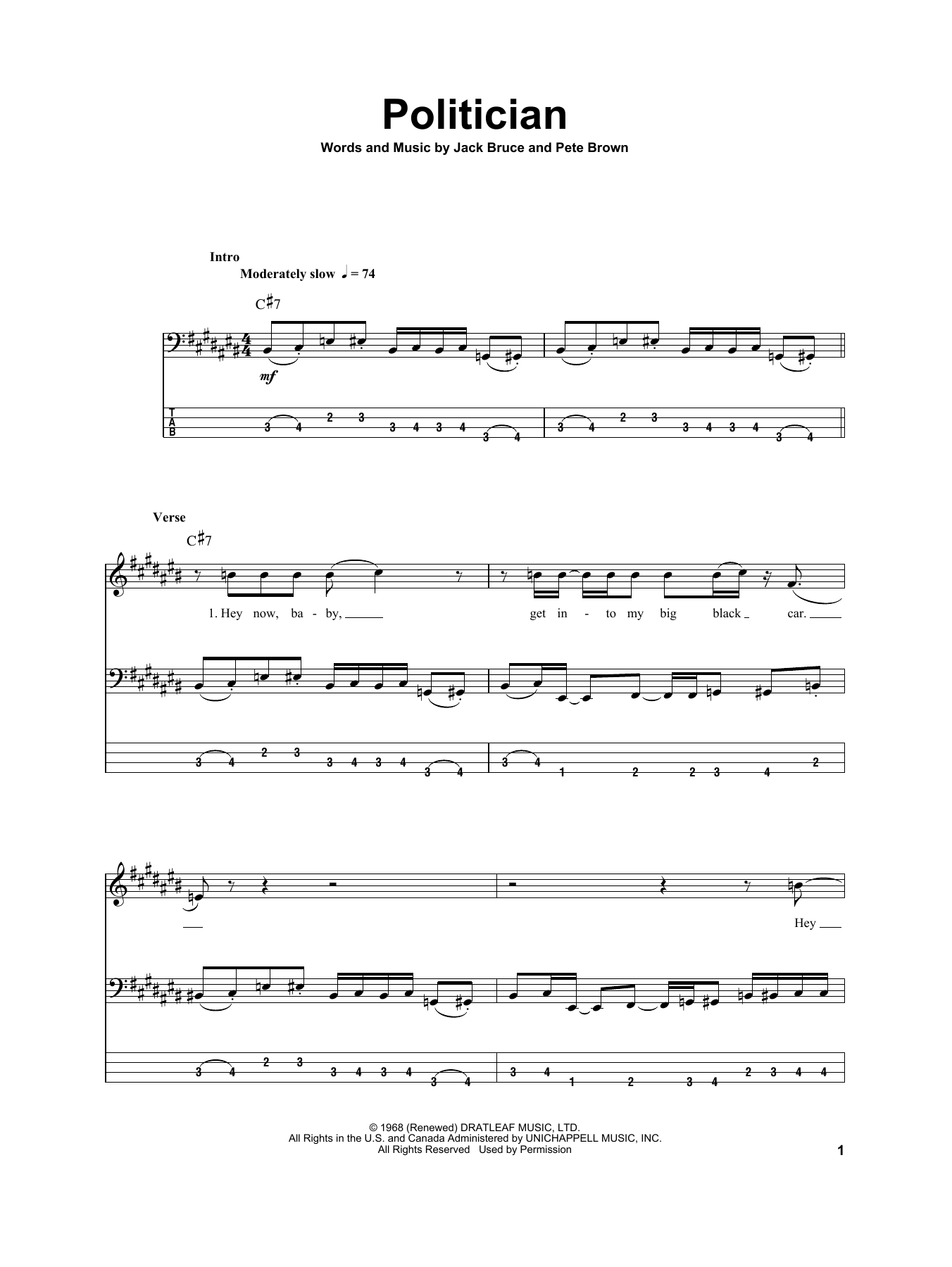 Cream Politician Sheet Music