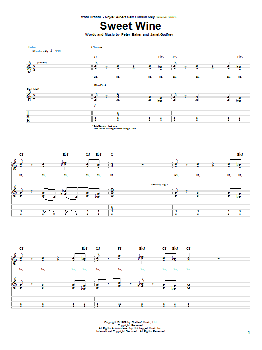 Cream Sweet Wine Sheet Music