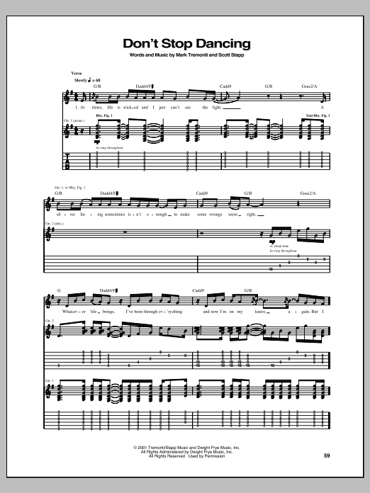 Creed Don't Stop Dancing Sheet Music