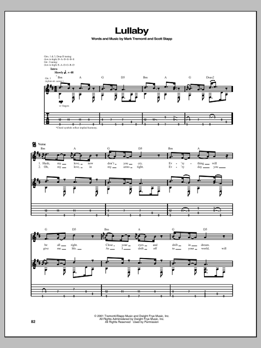 Creed Lullaby Sheet Music