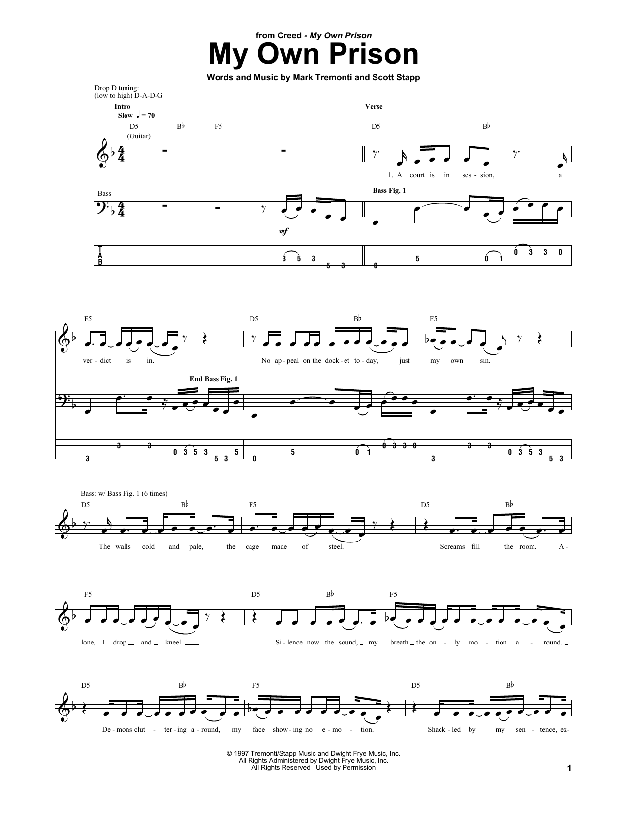 Creed My Own Prison Sheet Music