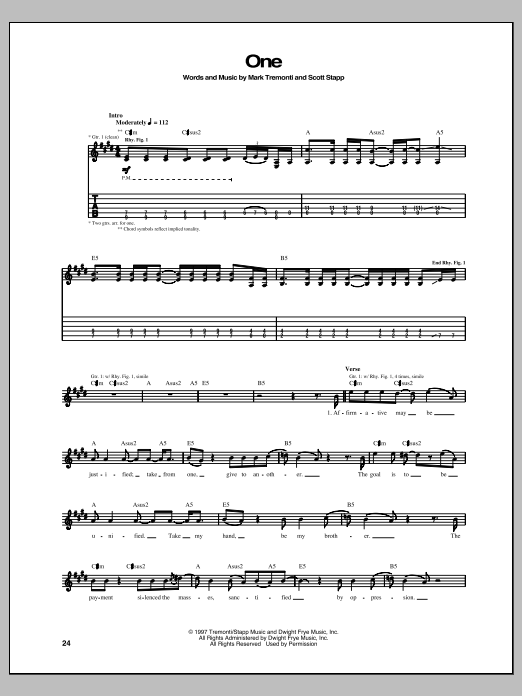 Creed One Sheet Music