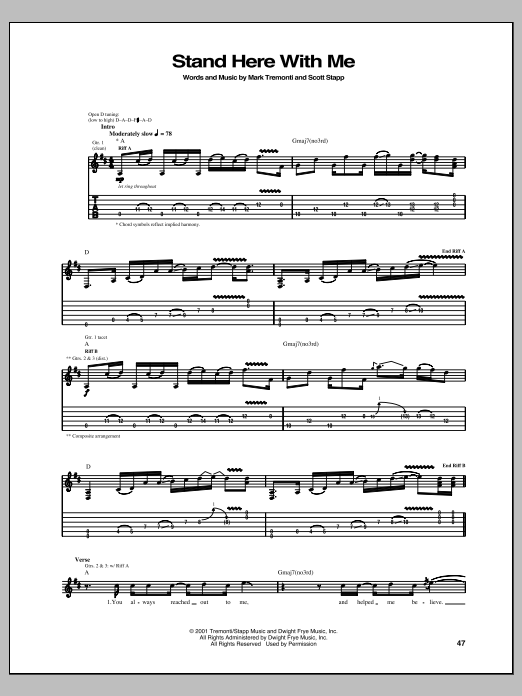 Creed Stand Here With Me Sheet Music