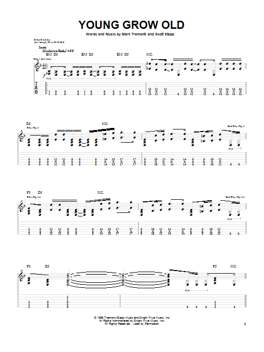Creed Young Grow Old Sheet Music