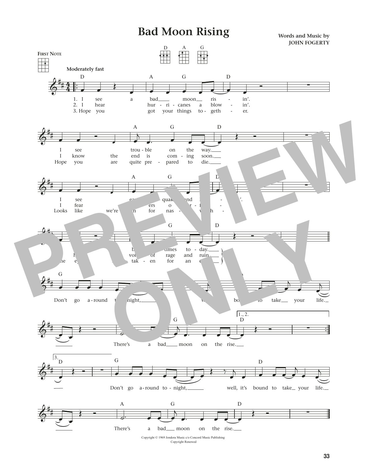 Creedence Clearwater Revival Bad Moon Rising (from The Daily Ukulele) (arr. Jim Beloff) Sheet Music