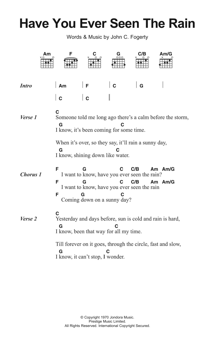Creedence Clearwater Revival Have You Ever Seen The Rain Sheet Music