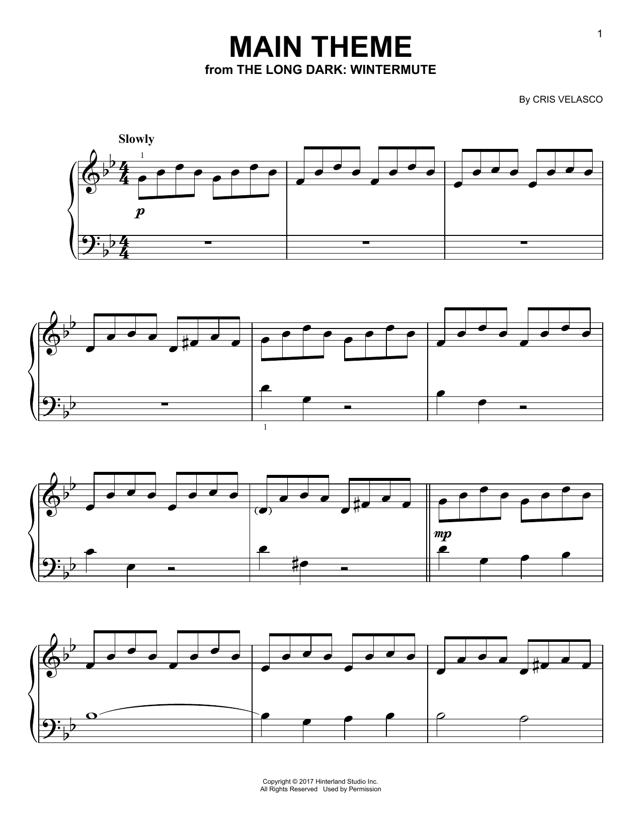 Cris Velasco Main Theme (from The Long Dark: Wintermute) Sheet Music