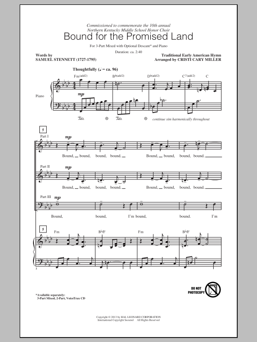 Cristi Cary Miller Bound For The Promised Land Sheet Music