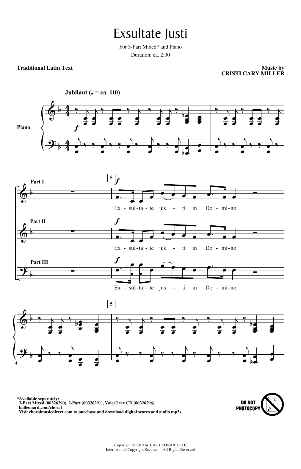 Cristi Cary Miller Exsultate Justi Sheet Music