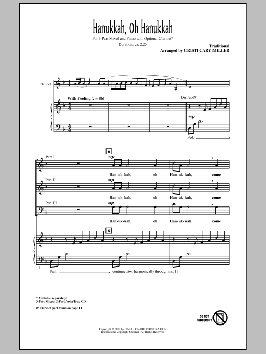 Cristi Cary Miller Hanukkah, Oh Hanukkah Sheet Music
