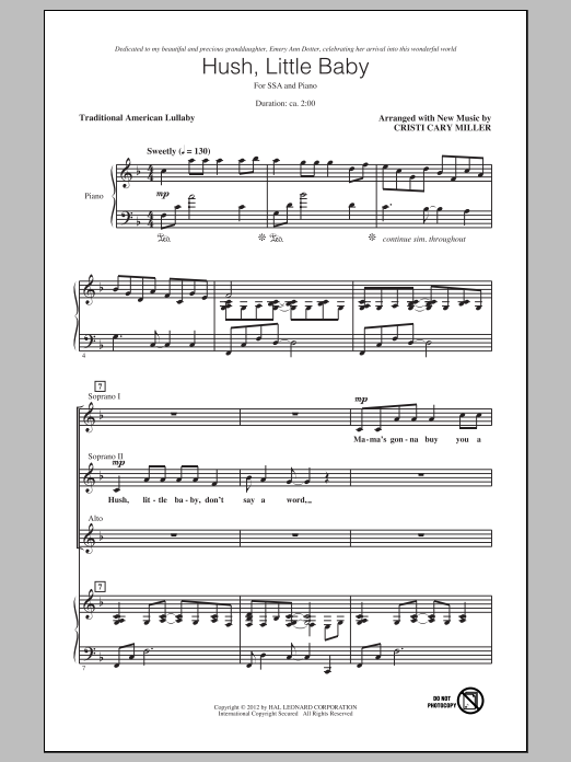 Cristi Cary Miller Hush, Little Baby Sheet Music