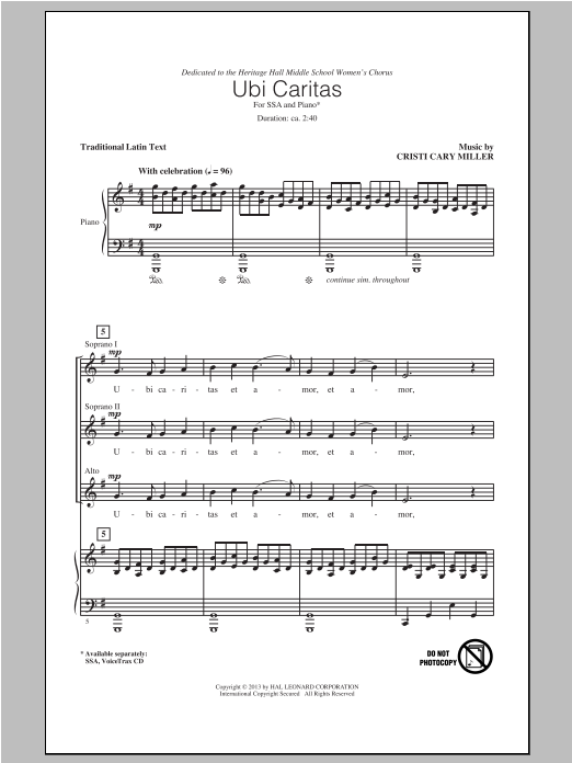 Cristi Cary Miller Ubi Caritas Sheet Music
