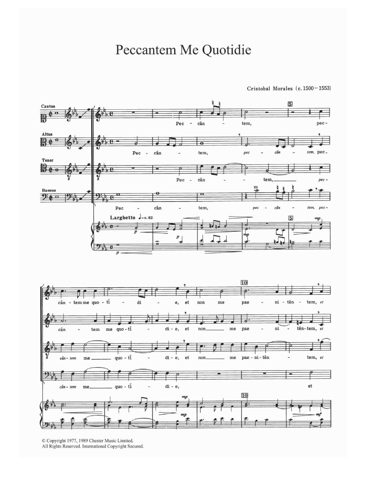 Cristobal de Morales Peccantem Me Quotidie Sheet Music