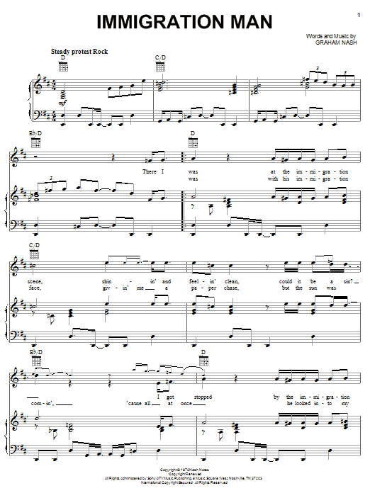 Crosby, Stills & Nash Immigration Man Sheet Music