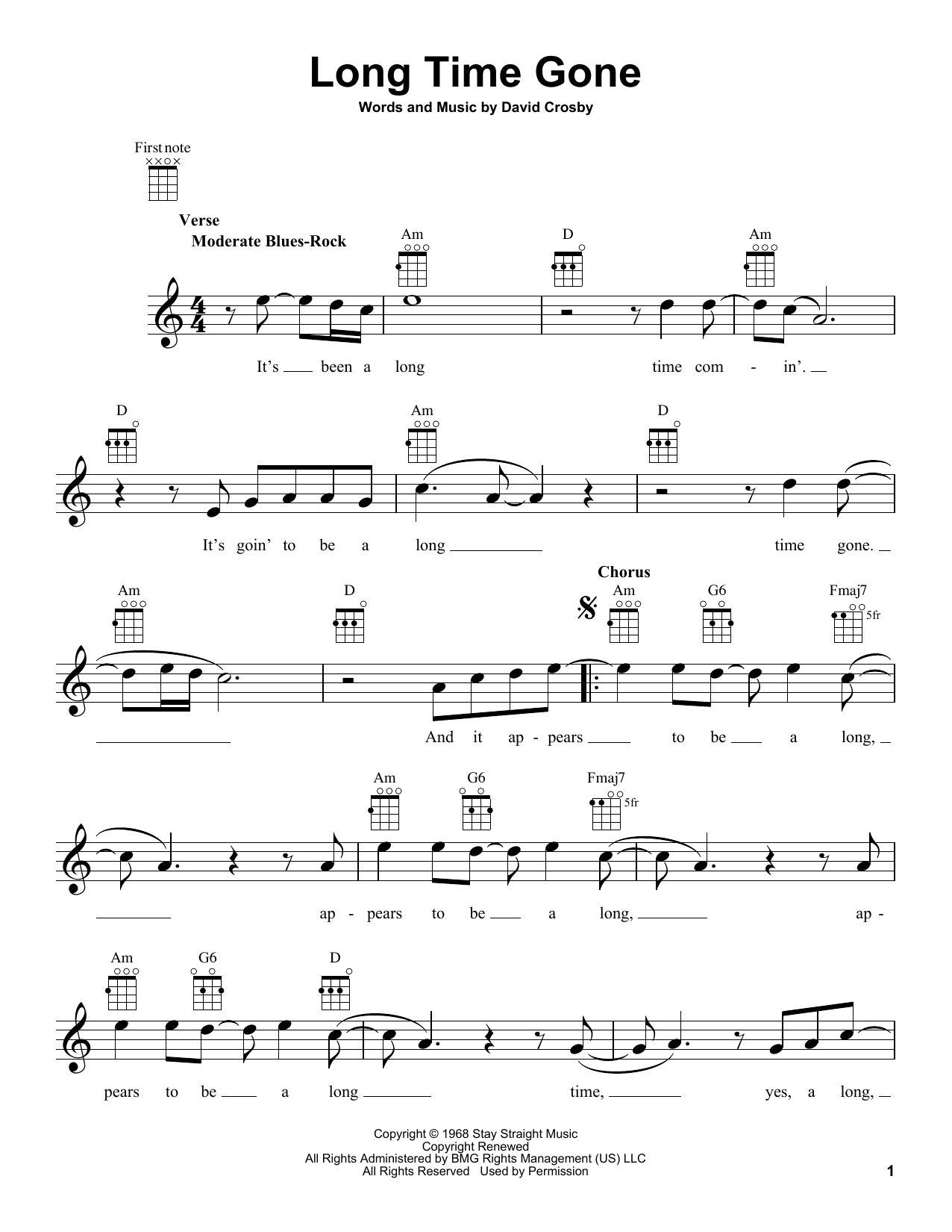 Crosby, Stills & Nash Long Time Gone Sheet Music