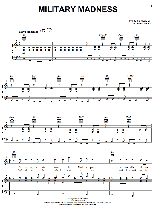 Crosby, Stills & Nash Military Madness Sheet Music