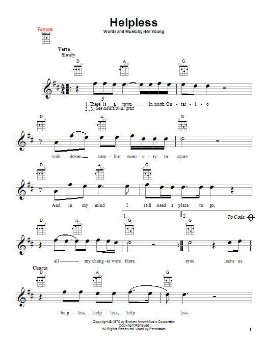 Crosby, Stills, Nash & Young Helpless Sheet Music