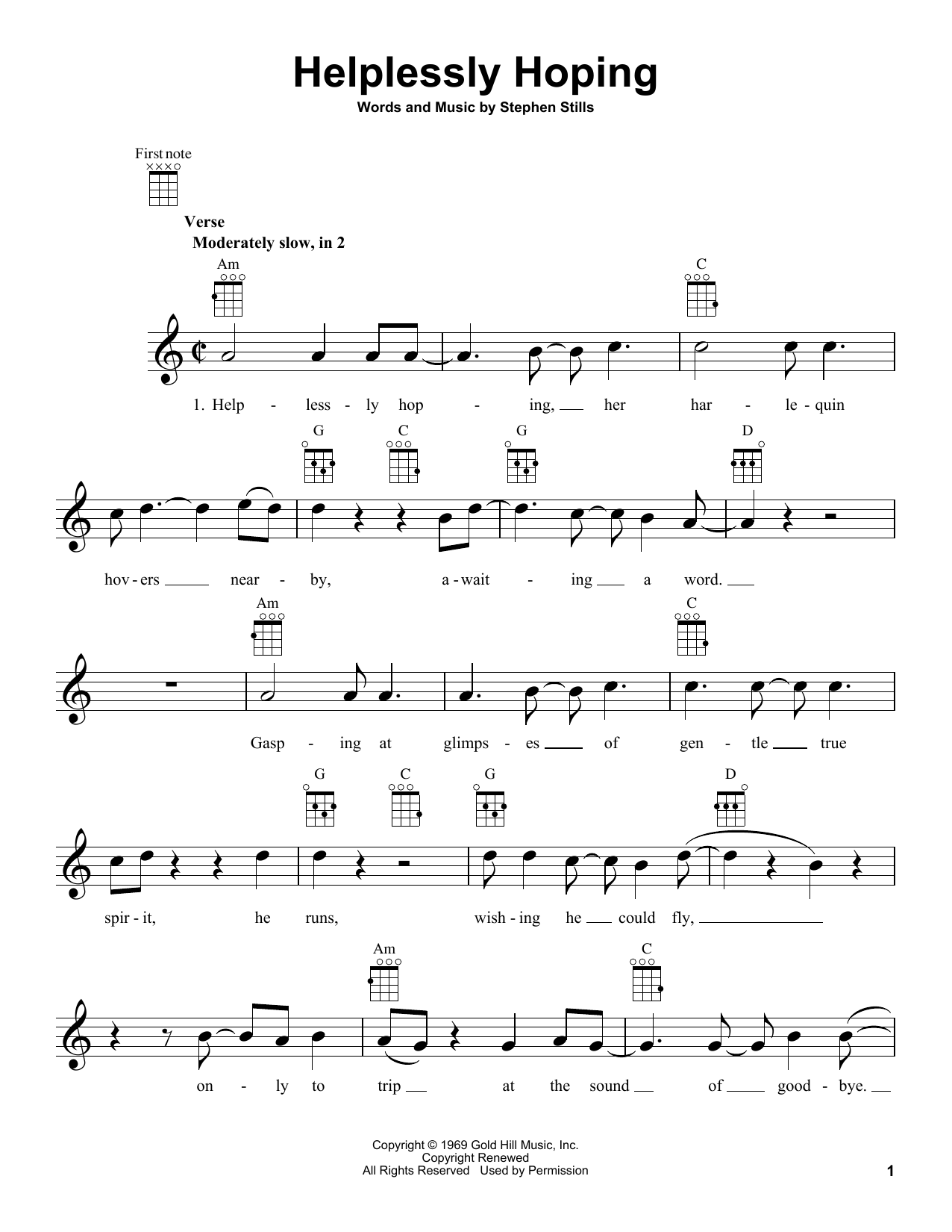 Crosby, Stills, Nash & Young Helplessly Hoping Sheet Music