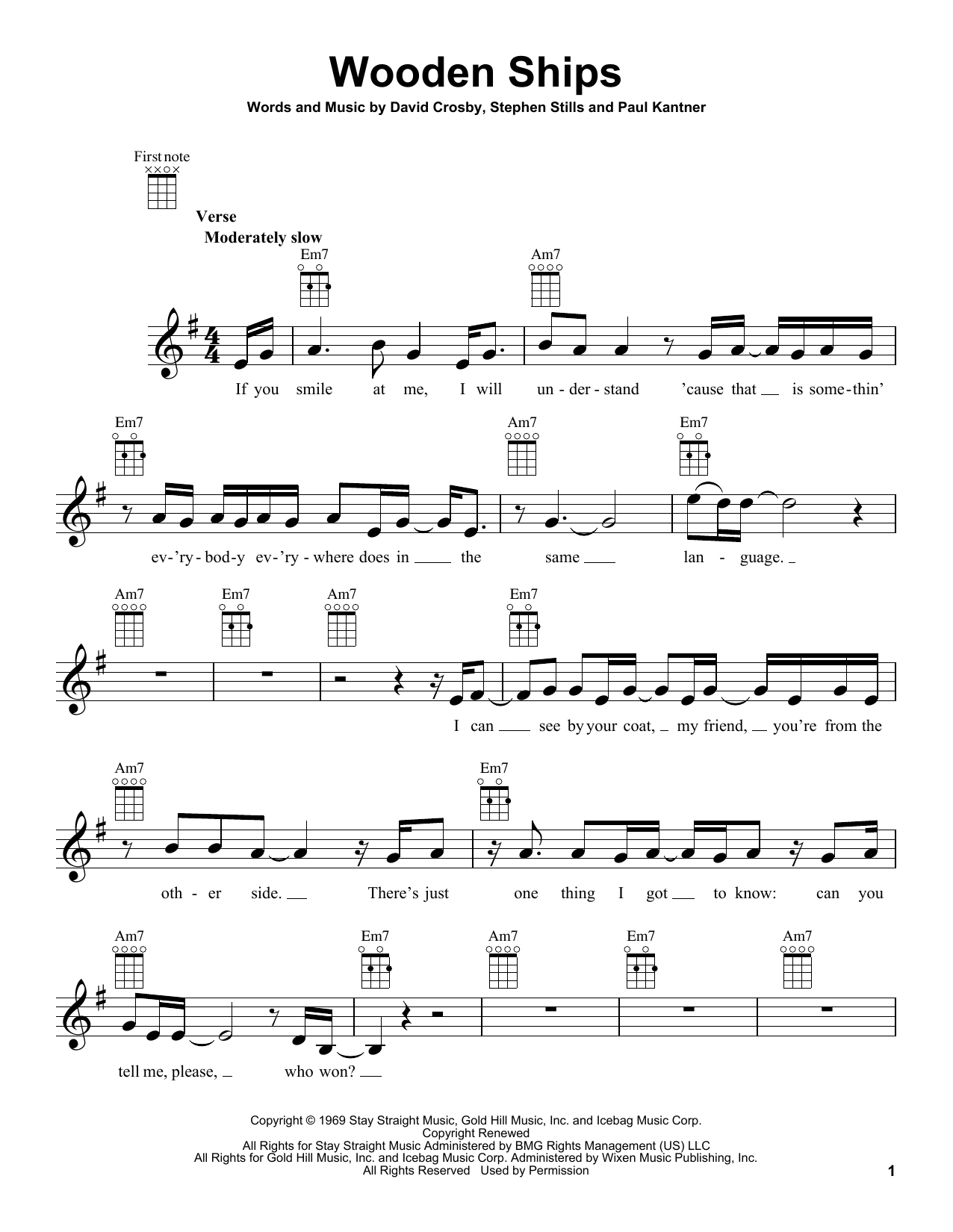 Crosby, Stills, Nash & Young Wooden Ships Sheet Music