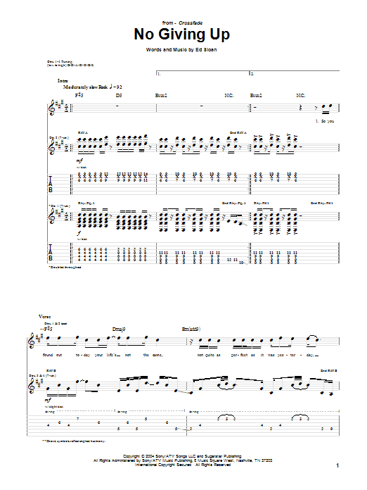 Crossfade No Giving Up Sheet Music