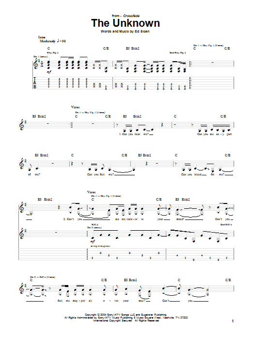 Crossfade The Unknown Sheet Music