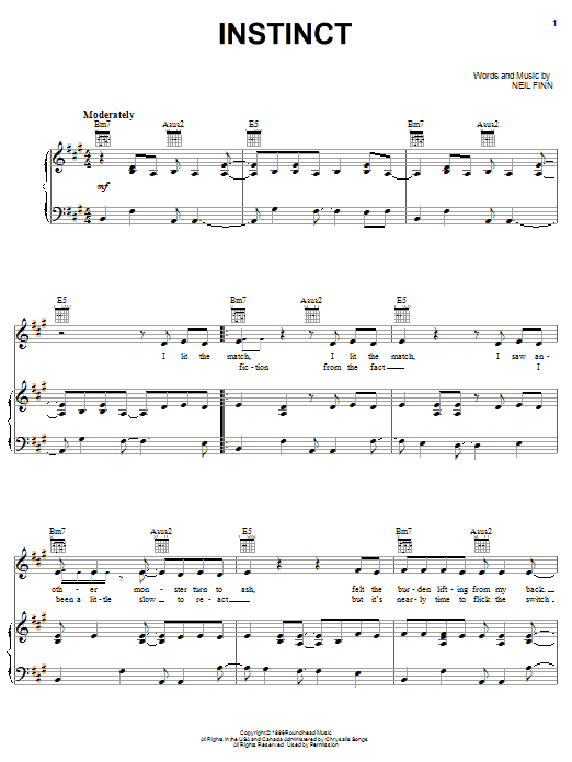 Crowded House Instinct Sheet Music