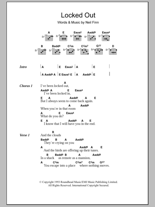 Crowded House Locked Out Sheet Music