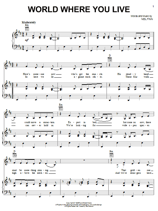Crowded House World Where You Live Sheet Music