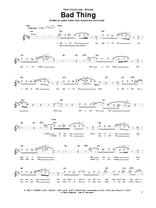 Cry Of Love Bad Thing Sheet Music