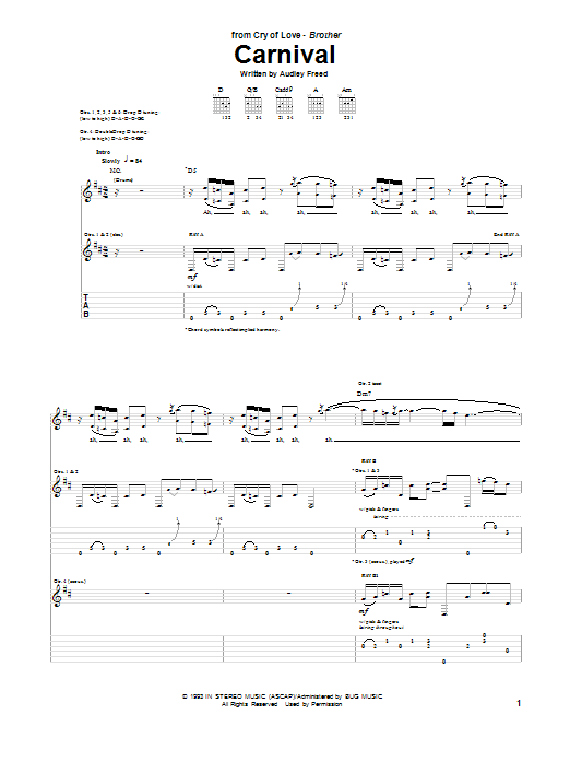 Cry Of Love Carnival Sheet Music