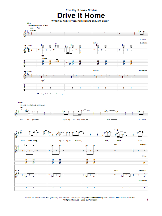 Cry Of Love Drive It Home Sheet Music
