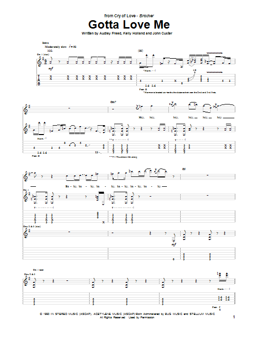 Cry Of Love Gotta Love Me Sheet Music