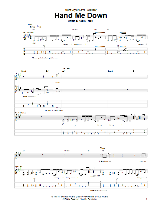 Cry Of Love Hand Me Down Sheet Music