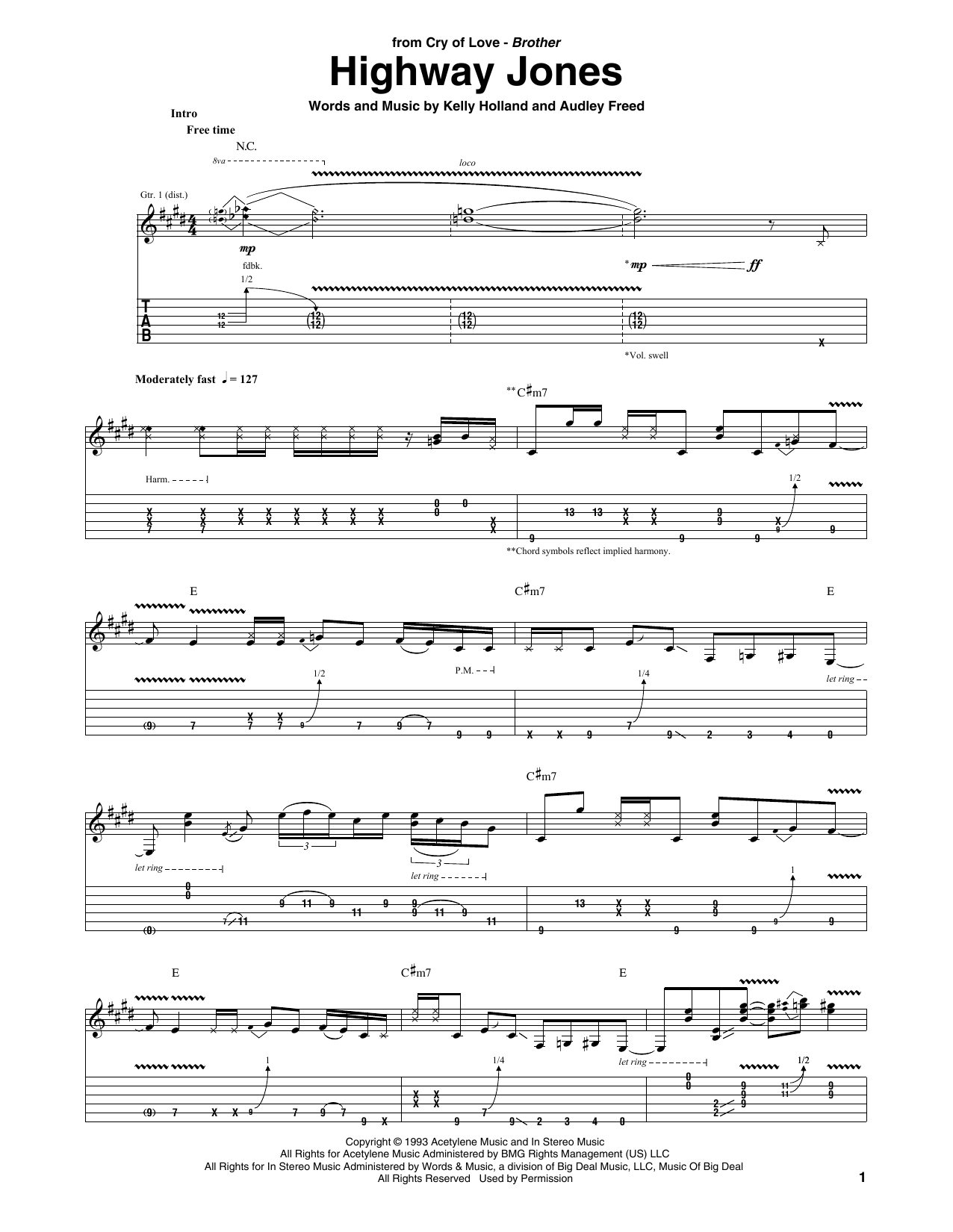 Cry Of Love Highway Jones Sheet Music