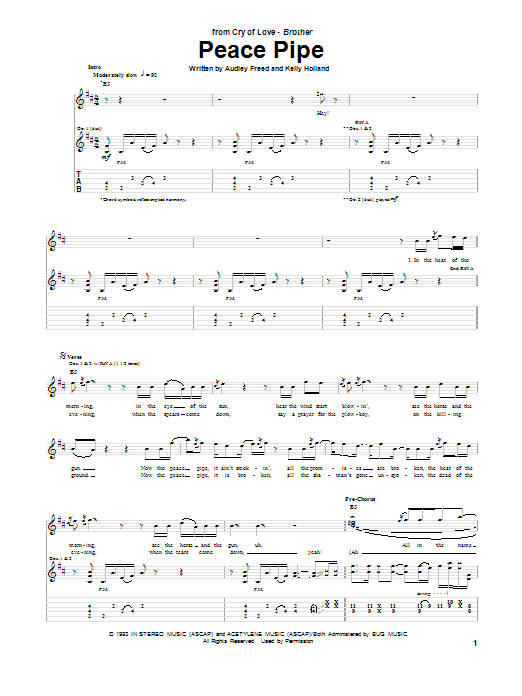 Cry Of Love Peace Pipe Sheet Music